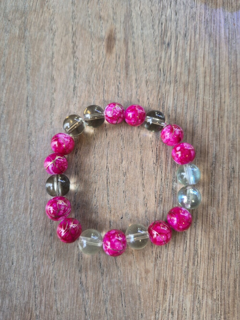 Pink & Clear Beaded Stretch Bracelet